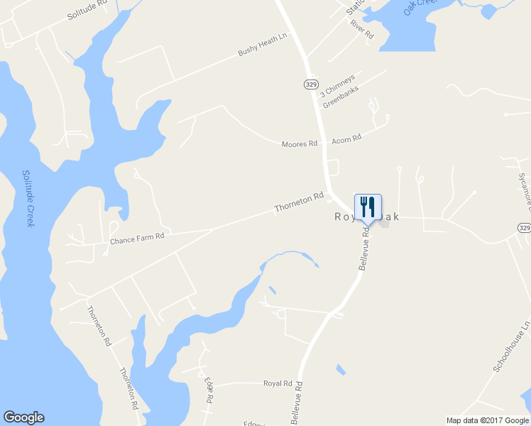 map of restaurants, bars, coffee shops, grocery stores, and more near 7025 Thorneton Road in Easton