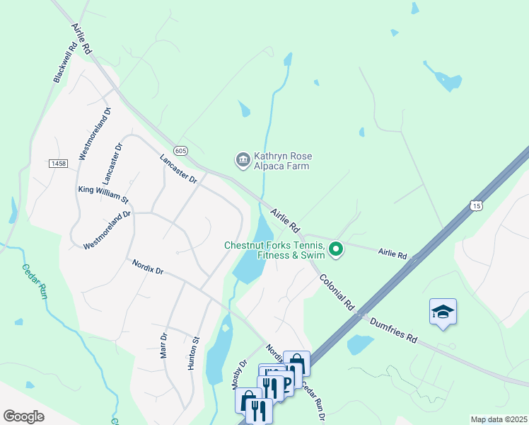 map of restaurants, bars, coffee shops, grocery stores, and more near 6320 York Court in Warrenton