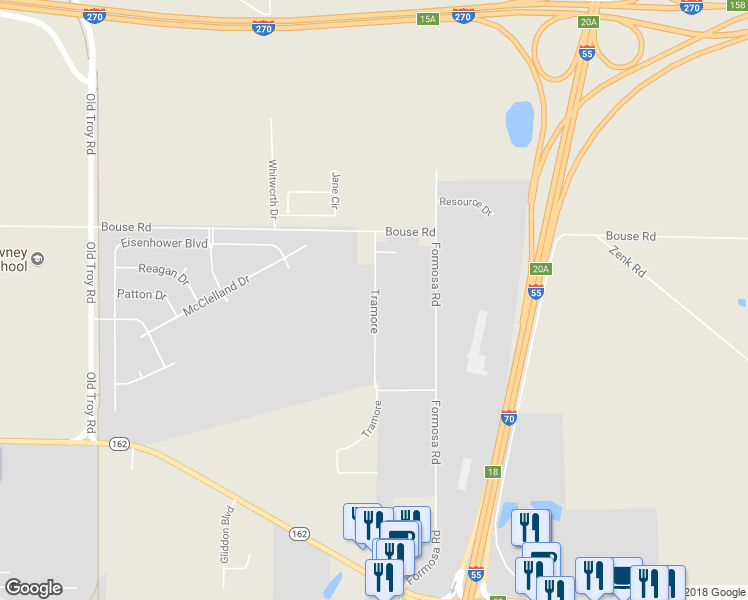 map of restaurants, bars, coffee shops, grocery stores, and more near 2275 Tramore in Troy