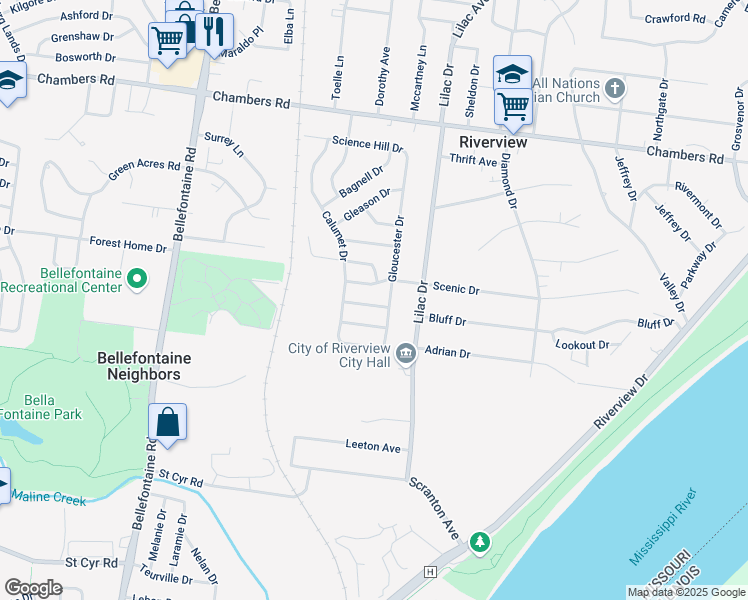 map of restaurants, bars, coffee shops, grocery stores, and more near 611 Ludlow Drive in St. Louis
