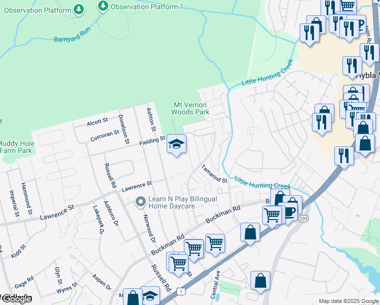 map of restaurants, bars, coffee shops, grocery stores, and more near 3890 Mariposa Place in Alexandria
