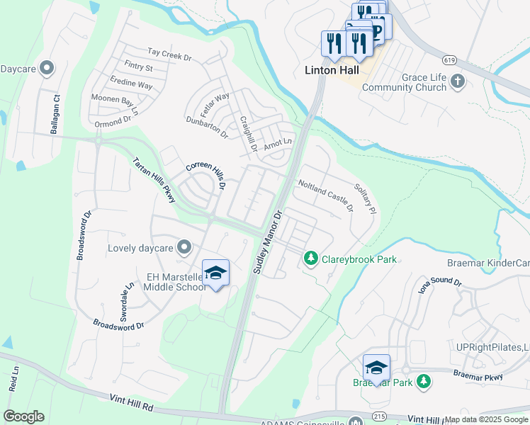 map of restaurants, bars, coffee shops, grocery stores, and more near 10115 Orland Stone Drive in Bristow