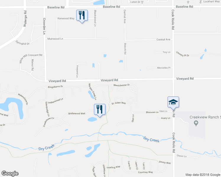 map of restaurants, bars, coffee shops, grocery stores, and more near 8510 Saint Germaine Court in Roseville