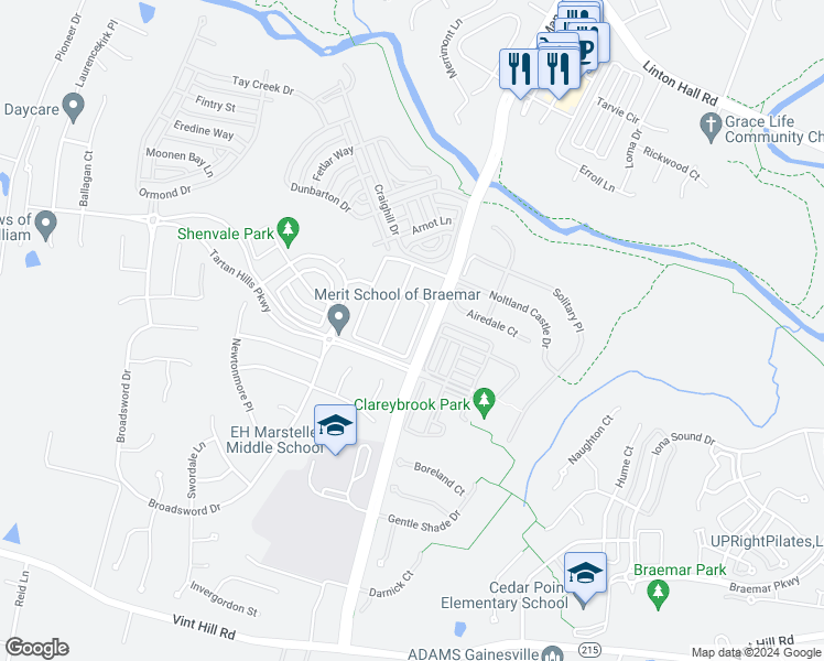 map of restaurants, bars, coffee shops, grocery stores, and more near 10115 Orland Stone Drive in Bristow