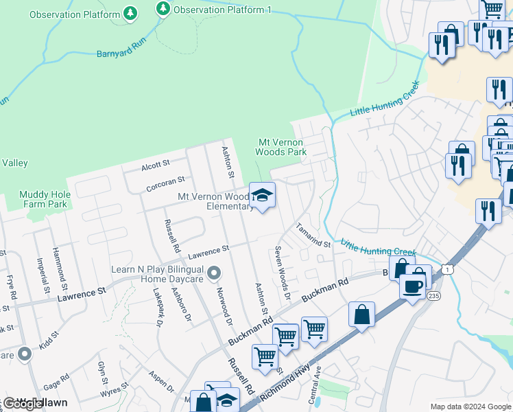 map of restaurants, bars, coffee shops, grocery stores, and more near 4015 Fielding Street in Alexandria