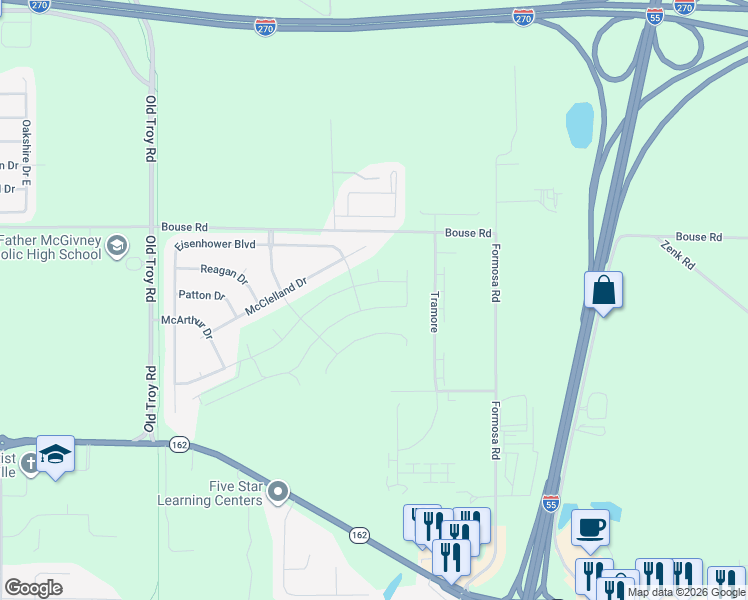 map of restaurants, bars, coffee shops, grocery stores, and more near 405 Rumsfield Drive in Troy