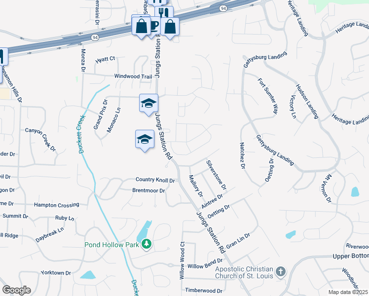 map of restaurants, bars, coffee shops, grocery stores, and more near 1007 Cobbler Lane in St. Peters