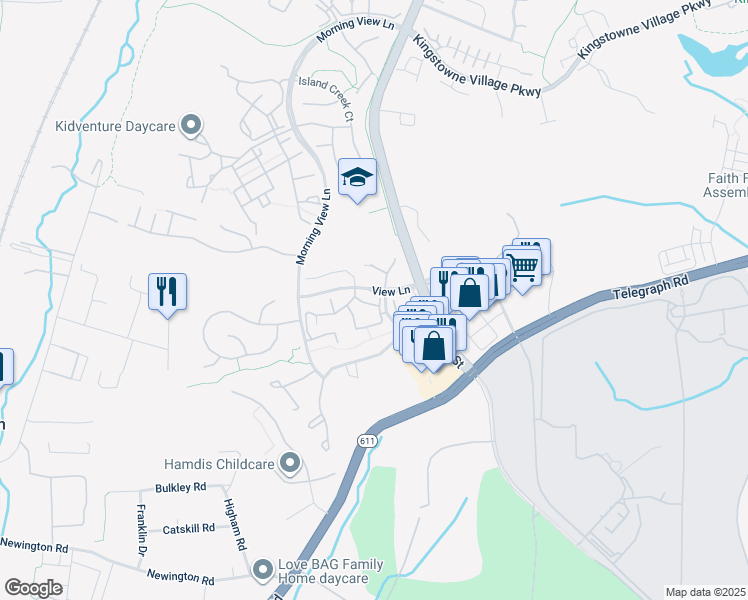 map of restaurants, bars, coffee shops, grocery stores, and more near 6504 Old Carriage Lane in Alexandria