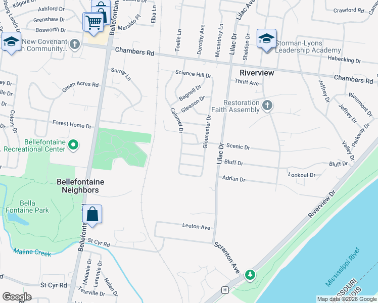 map of restaurants, bars, coffee shops, grocery stores, and more near 627 Marshfield Drive in St. Louis