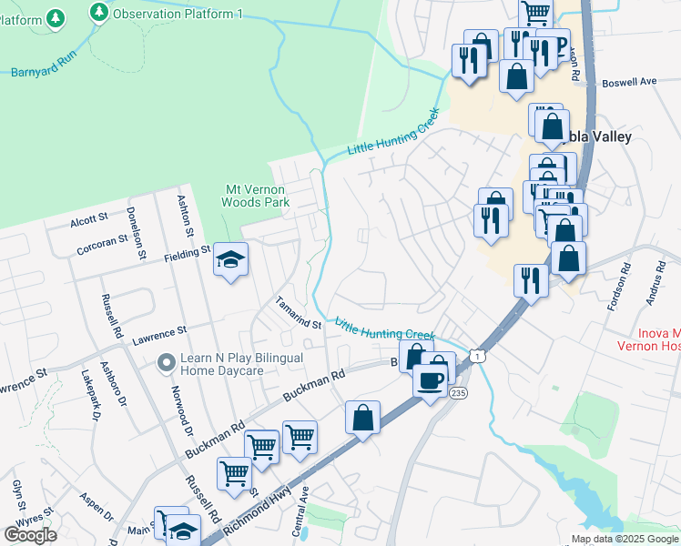map of restaurants, bars, coffee shops, grocery stores, and more near 7974 Janna Lee Avenue in Alexandria