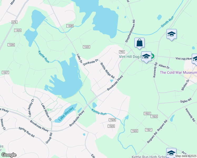map of restaurants, bars, coffee shops, grocery stores, and more near 7174 Shepherdstown Road in Warrenton
