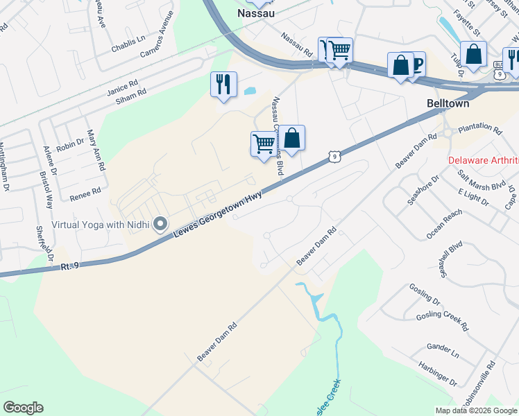 map of restaurants, bars, coffee shops, grocery stores, and more near 14503 William Dorsey Street in Lewes