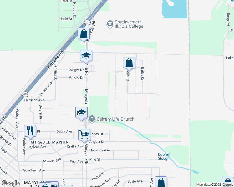 map of restaurants, bars, coffee shops, grocery stores, and more near 4753 Warnock Avenue in Granite City