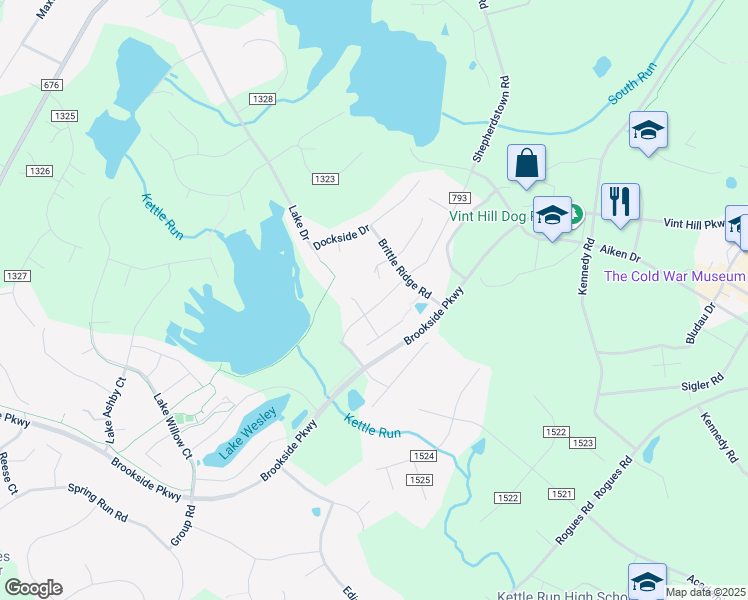 map of restaurants, bars, coffee shops, grocery stores, and more near 7174 Shepherdstown Road in Warrenton