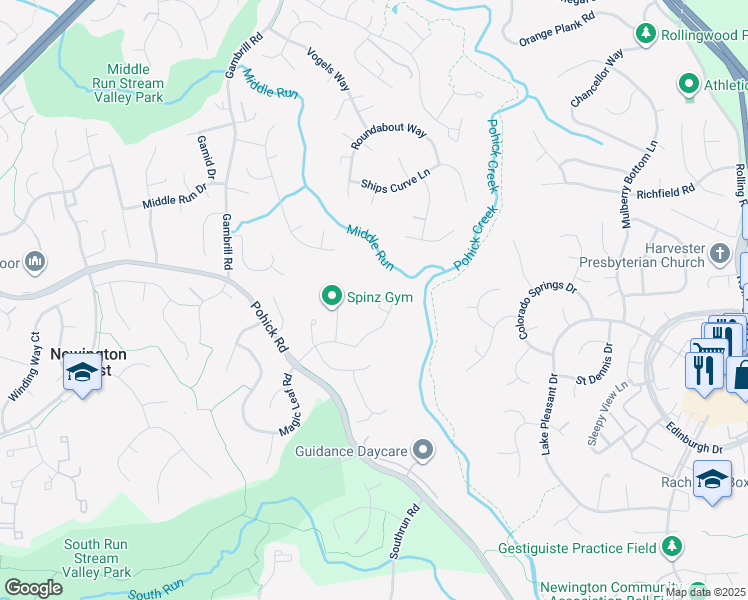 map of restaurants, bars, coffee shops, grocery stores, and more near 7918 Pebble Brook Court in Springfield