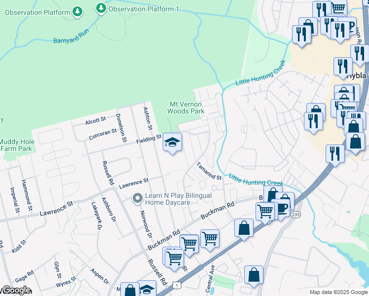 map of restaurants, bars, coffee shops, grocery stores, and more near 3902 Mariposa Place in Alexandria