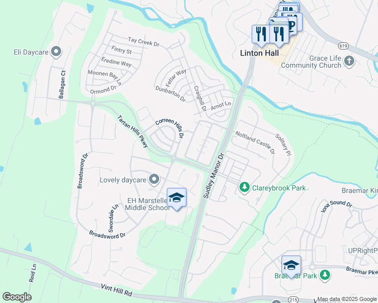 map of restaurants, bars, coffee shops, grocery stores, and more near 10081 Orland Stone Drive in Bristow
