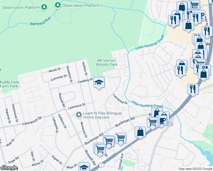 map of restaurants, bars, coffee shops, grocery stores, and more near 3902 Mariposa Place in Alexandria
