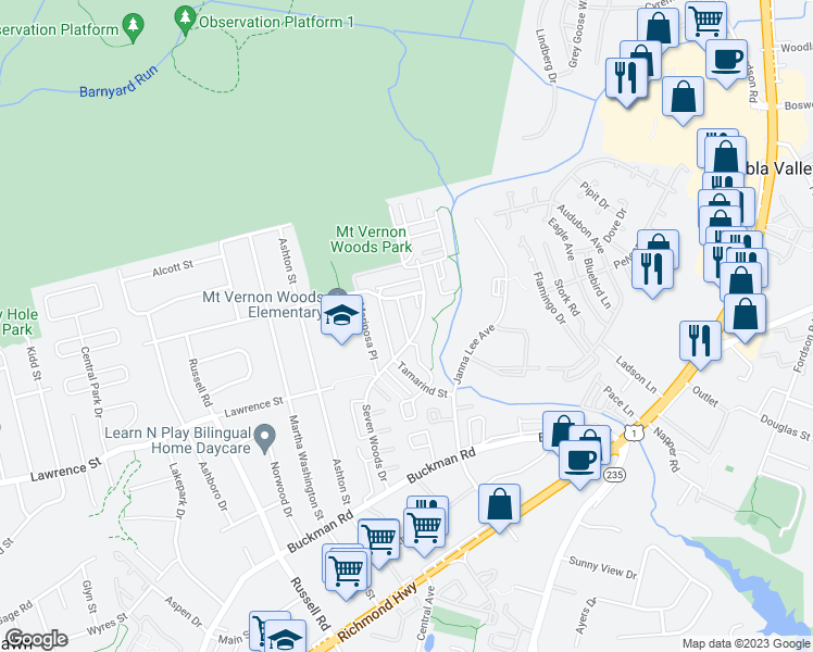 map of restaurants, bars, coffee shops, grocery stores, and more near 3852 Havenwood Place in Alexandria