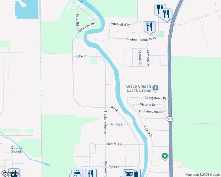 map of restaurants, bars, coffee shops, grocery stores, and more near 4520 Lakeshore Drive in Pontoon Beach