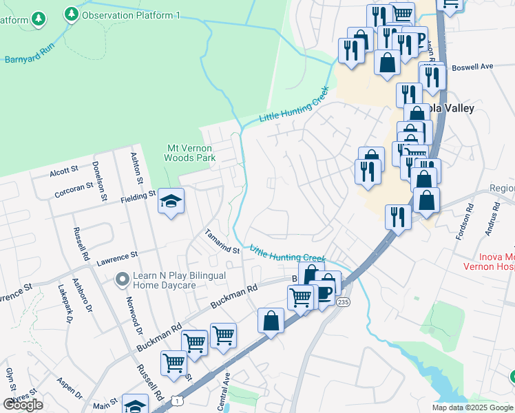 map of restaurants, bars, coffee shops, grocery stores, and more near 7970 Janna Lee Avenue in Alexandria
