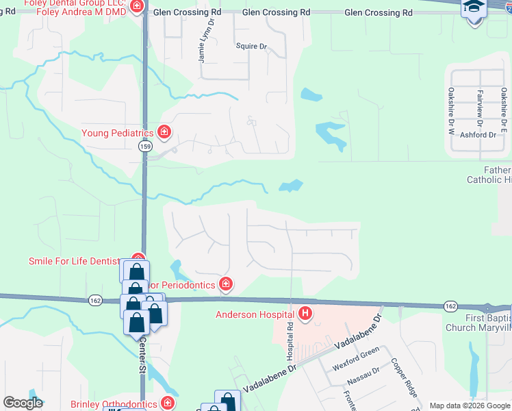 map of restaurants, bars, coffee shops, grocery stores, and more near 6701 Oxford Lane in Maryville