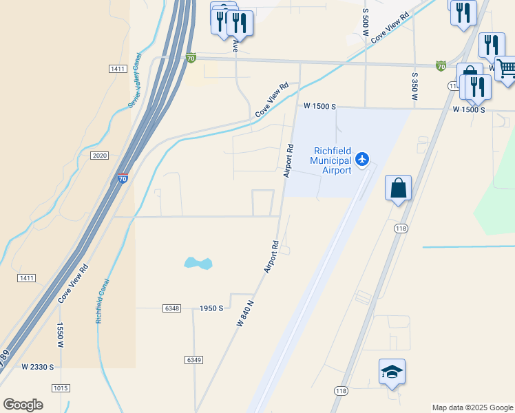 map of restaurants, bars, coffee shops, grocery stores, and more near 1775 South 940 West in Richfield