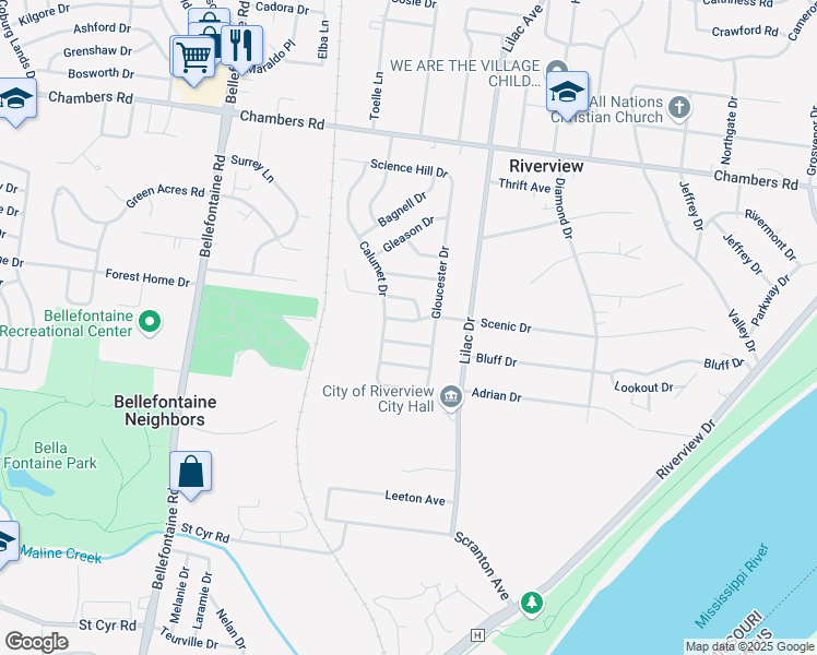 map of restaurants, bars, coffee shops, grocery stores, and more near 612 Kelvin Drive in St. Louis