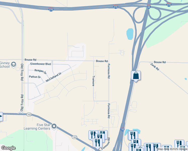 map of restaurants, bars, coffee shops, grocery stores, and more near 2302 Tramore in Troy