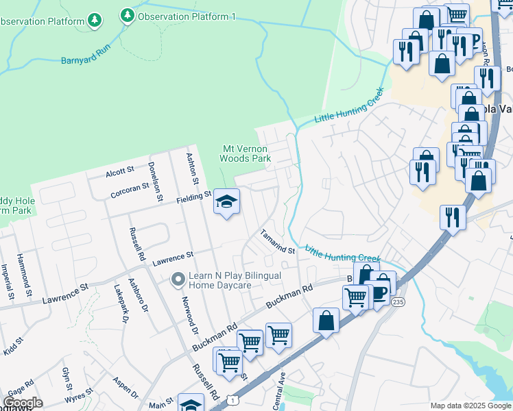 map of restaurants, bars, coffee shops, grocery stores, and more near 3888 Manzanita Place in Alexandria