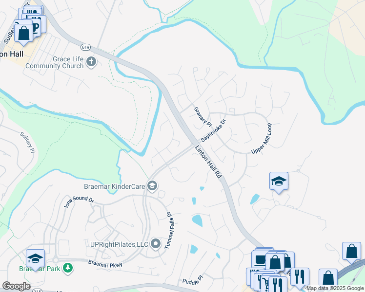 map of restaurants, bars, coffee shops, grocery stores, and more near 12215 Conveyor Court in Bristow