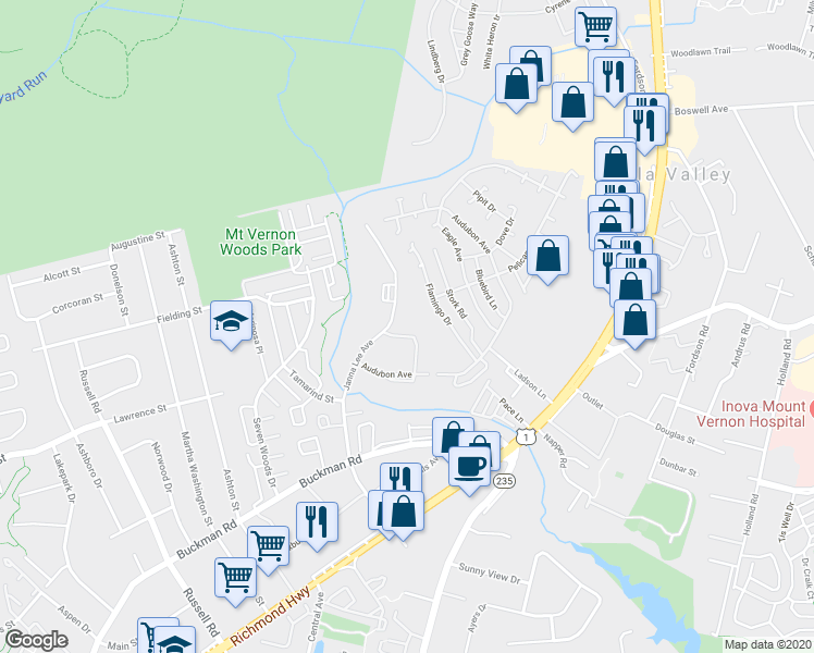 map of restaurants, bars, coffee shops, grocery stores, and more near 7957 Janna Lee Avenue in Alexandria