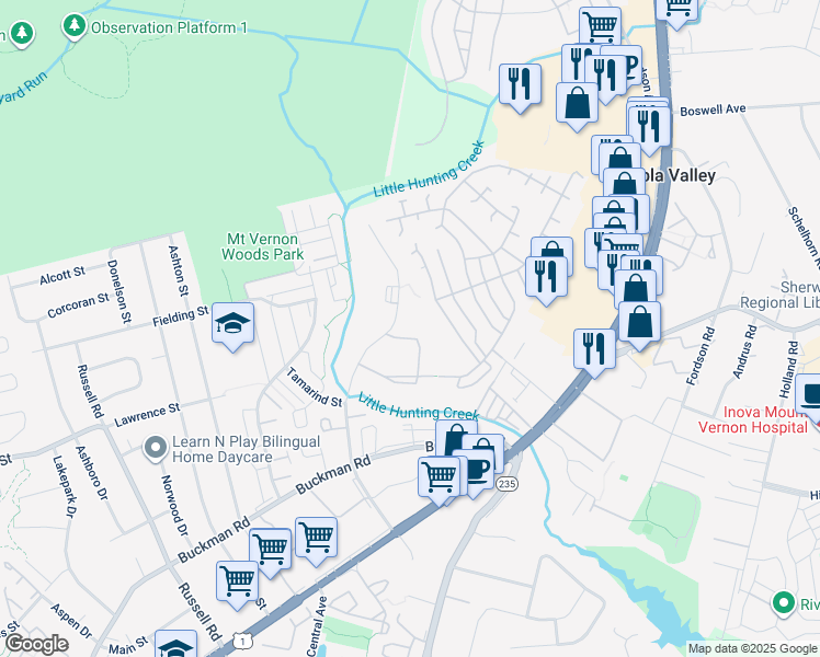 map of restaurants, bars, coffee shops, grocery stores, and more near 7953 Janna Lee Avenue in Alexandria