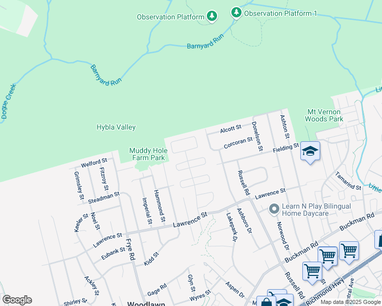 map of restaurants, bars, coffee shops, grocery stores, and more near 7973 Central Park Circle in Alexandria