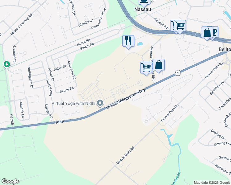 map of restaurants, bars, coffee shops, grocery stores, and more near 24258 Zinfandel Lane in Lewes