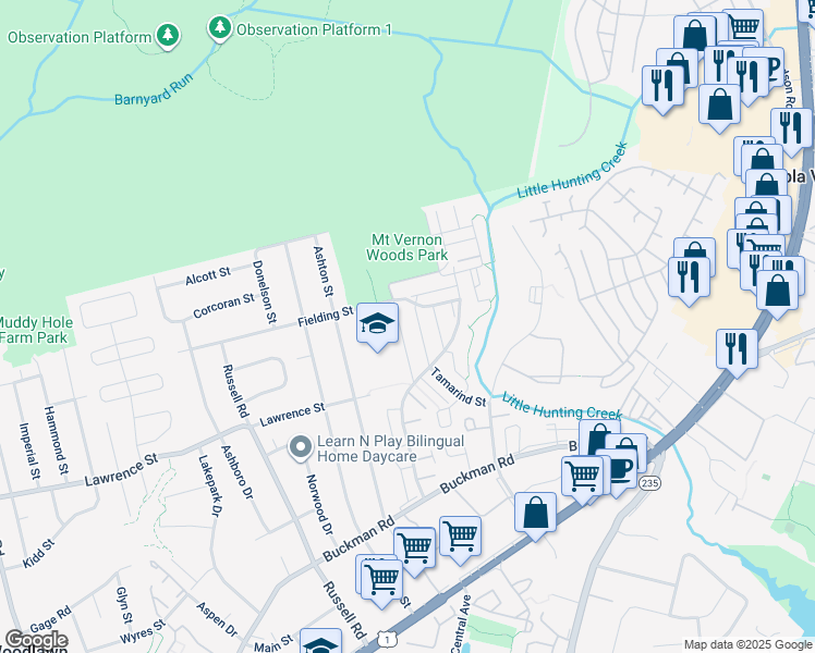 map of restaurants, bars, coffee shops, grocery stores, and more near 3916 Mariposa Place in Alexandria
