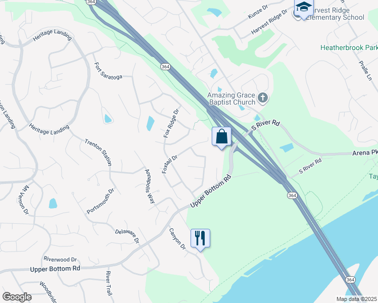 map of restaurants, bars, coffee shops, grocery stores, and more near 226 Foxtail Drive in Saint Charles