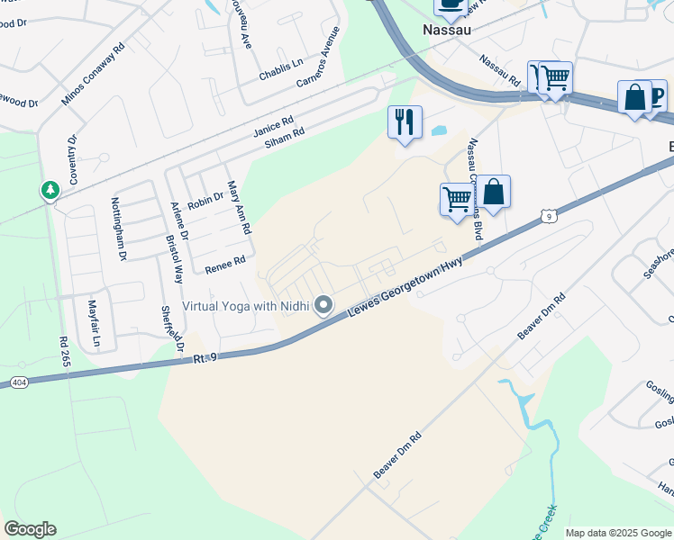 map of restaurants, bars, coffee shops, grocery stores, and more near 24436 Cabernet Lane in Lewes