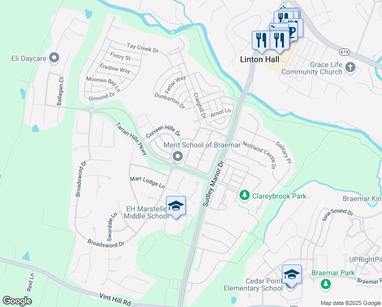 map of restaurants, bars, coffee shops, grocery stores, and more near 10071 Orland Stone Drive in Bristow