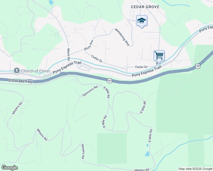 map of restaurants, bars, coffee shops, grocery stores, and more near 4921 8 Mile Road in Camino