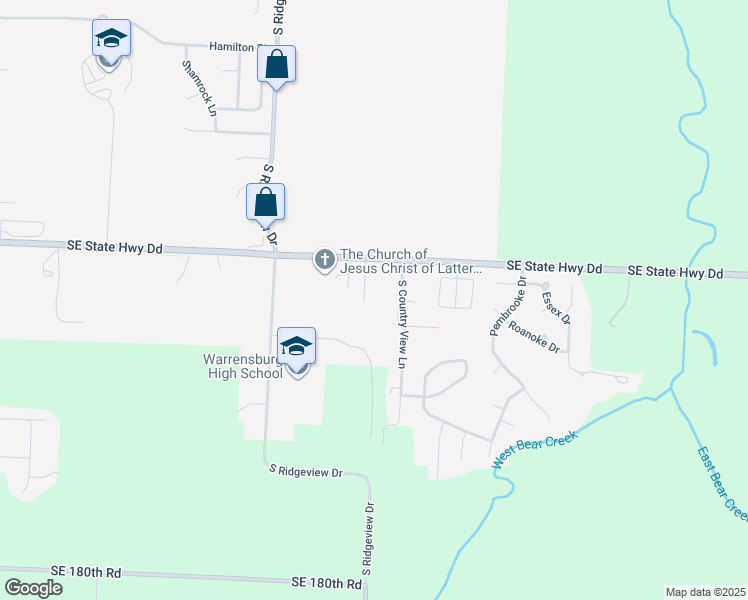 map of restaurants, bars, coffee shops, grocery stores, and more near 1610 East Hale Lake Road in Warrensburg