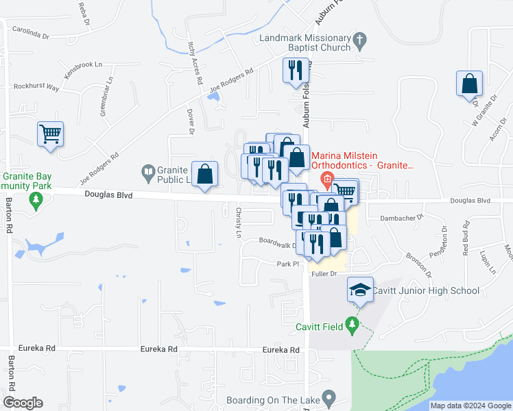 map of restaurants, bars, coffee shops, grocery stores, and more near 6803 Brandy Circle in Granite Bay