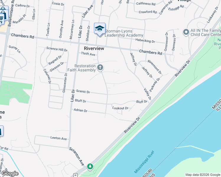 map of restaurants, bars, coffee shops, grocery stores, and more near 352 Midridge Drive in St. Louis