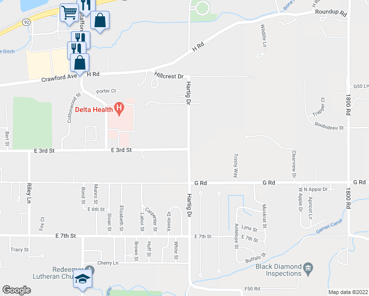 map of restaurants, bars, coffee shops, grocery stores, and more near 1743 East 3rd Street in Delta