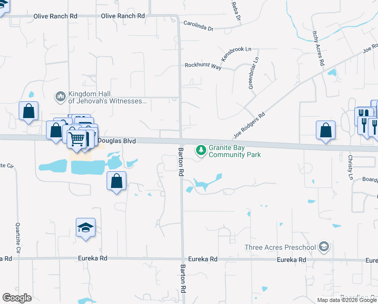 map of restaurants, bars, coffee shops, grocery stores, and more near 6044-6048 Douglas Boulevard in Granite Bay
