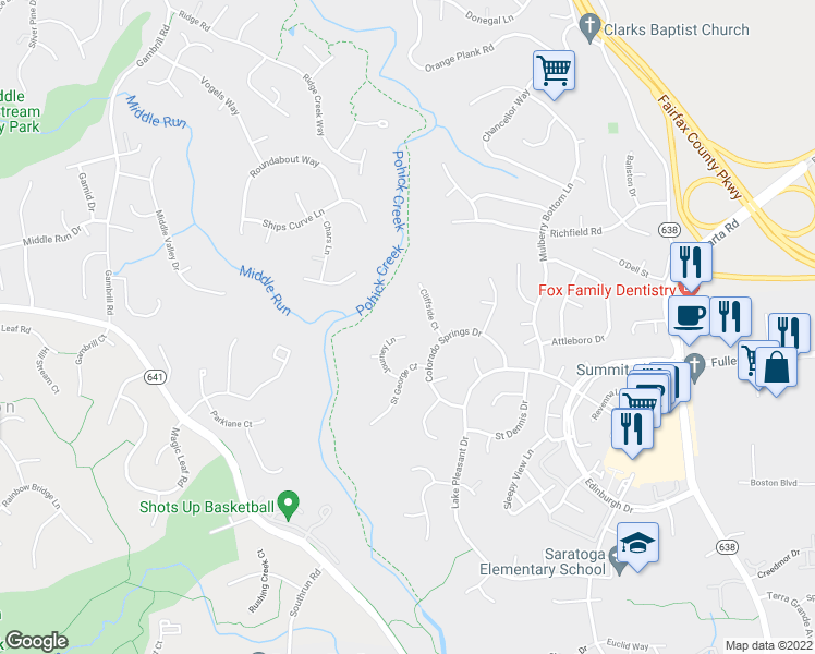 map of restaurants, bars, coffee shops, grocery stores, and more near 7902 Journey Lane in Springfield