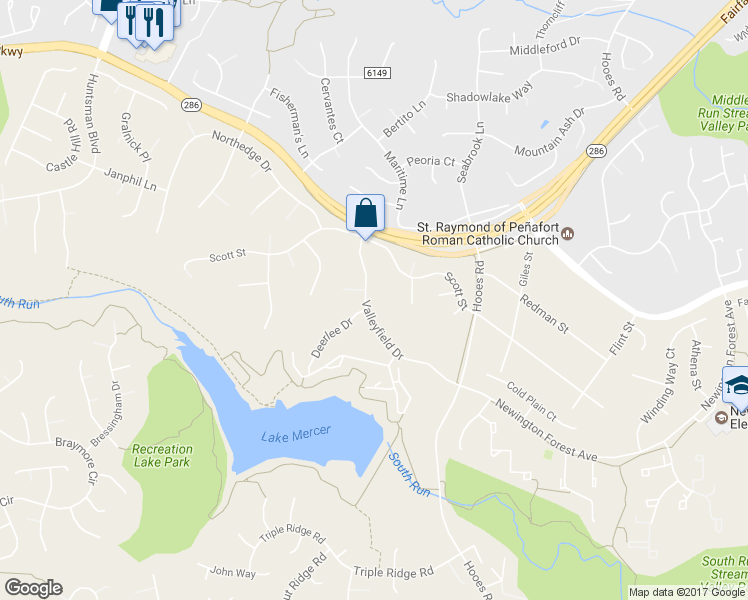 map of restaurants, bars, coffee shops, grocery stores, and more near 7817 Valleyfield Drive in Springfield
