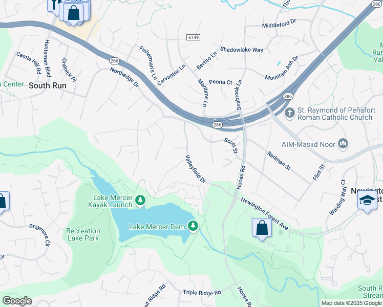 map of restaurants, bars, coffee shops, grocery stores, and more near 7817 Valleyfield Drive in Springfield