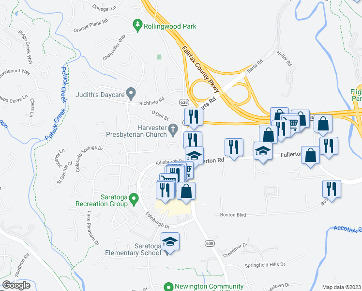 map of restaurants, bars, coffee shops, grocery stores, and more near 7980 Sabina Court in Springfield