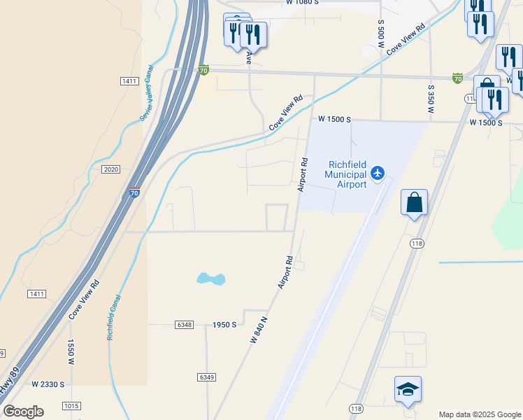 map of restaurants, bars, coffee shops, grocery stores, and more near 1775 South 940 West in Richfield